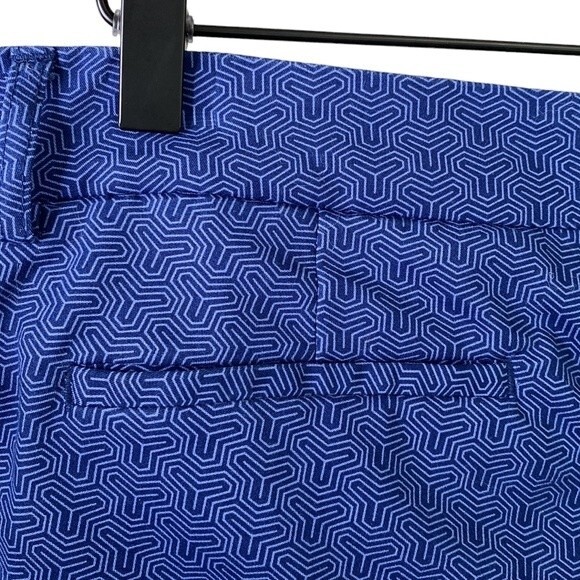 Hilary Radley Geo Print High Waist Blue Cropped Pants Slim Leg Stretch Slit Hem - Picture 8 of 16